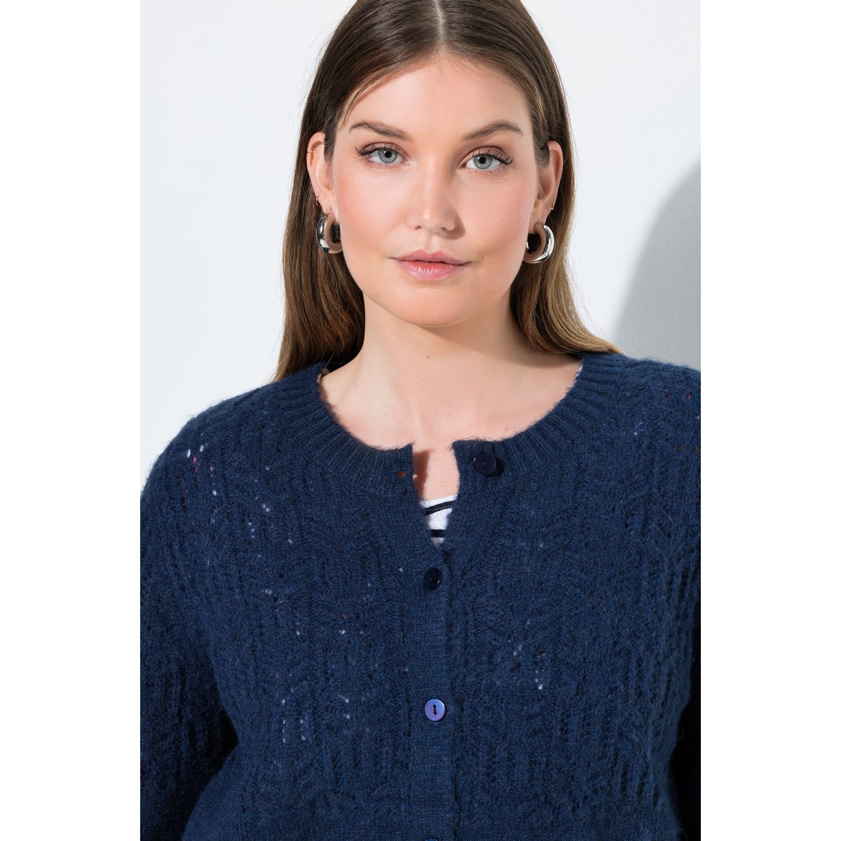 Cardigan col rond et manches longues marine, ULLA POPKEN