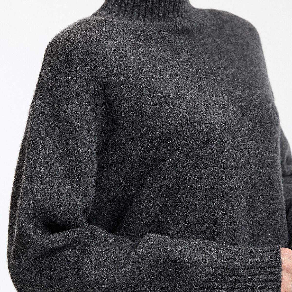 Large Knit Wool Turtleneck Jumper charcoal grey marl, LA REDOUTE COLLECTIONS