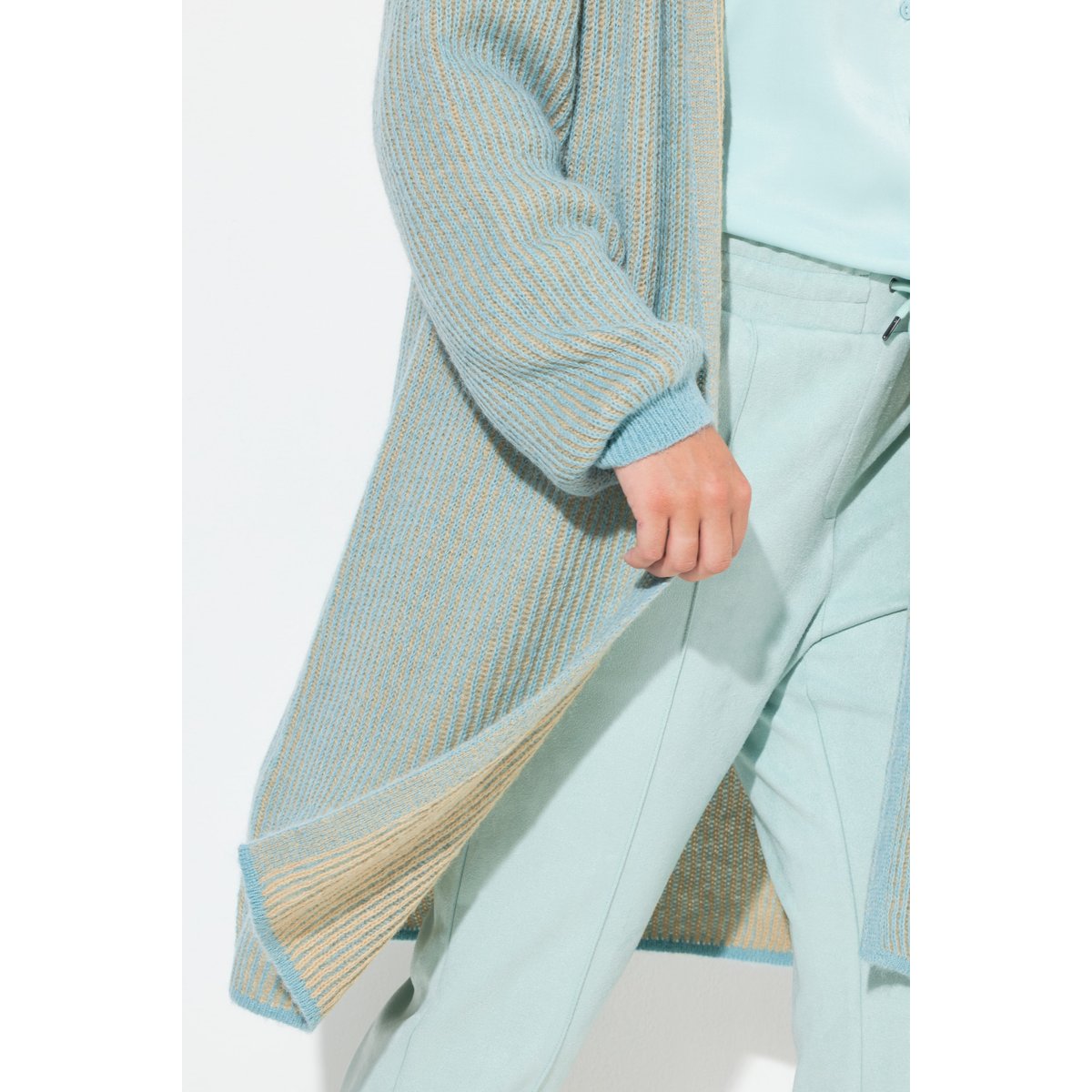 Cardigan long en maille côtelée double face bleu turquoise, ULLA POPKEN