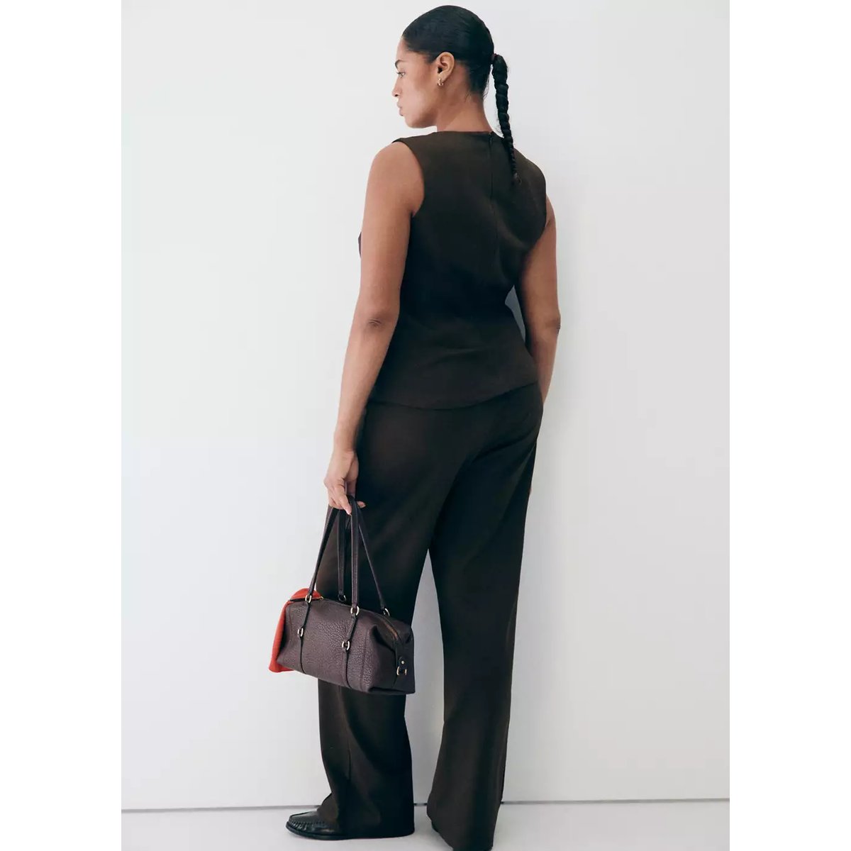 Pantalon droit détail coutures marron, MANGO