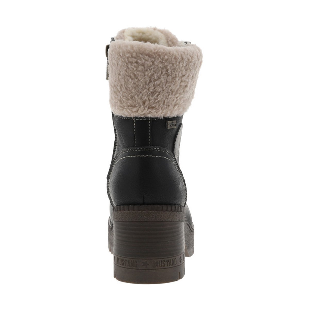 Bottines noires à talon décroché moyen avec un zip et des lacets ronds noires, MUSTANG