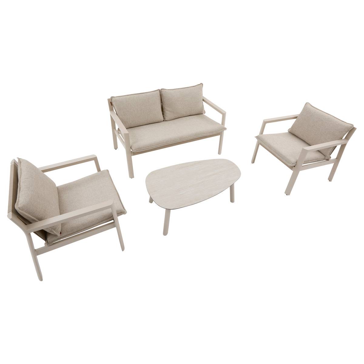 Salon de jardin 4 places en aluminium FLOVIA argile, HESPERIDE