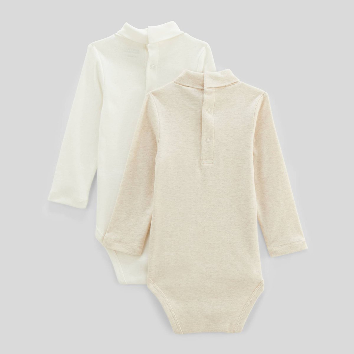 Lot de 2 bodies à col roulé uni en coton BIO GOTS beige chine, BOUT'CHOU