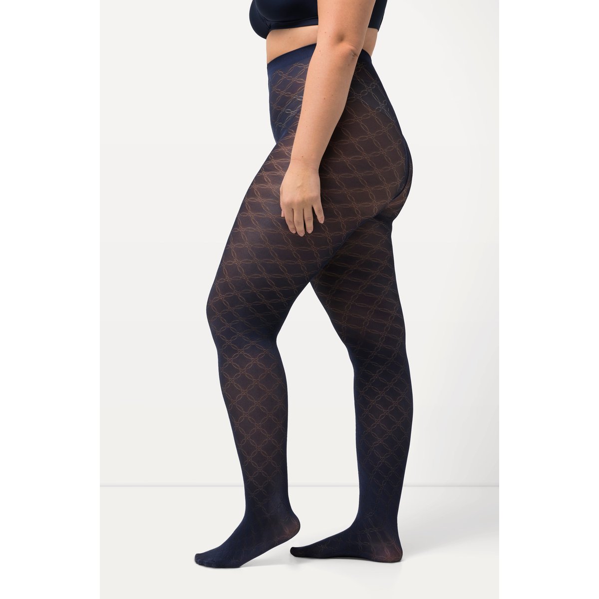 Collant, motif losanges et pois bleu nuit, ULLA POPKEN