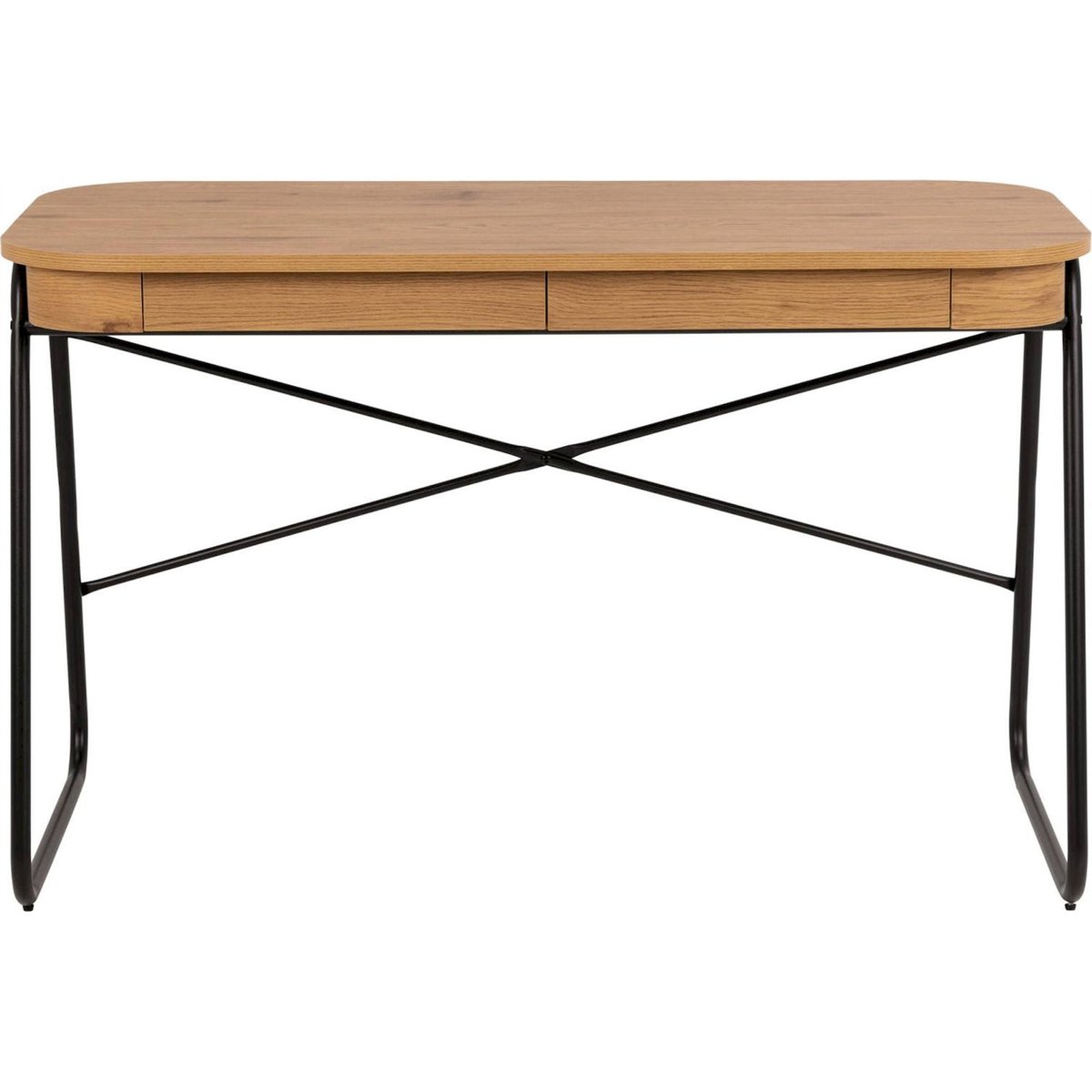 Bureau LIZENO 2 tiroirs piètement métal chêne naturel mat et noir, RECOLLECTION