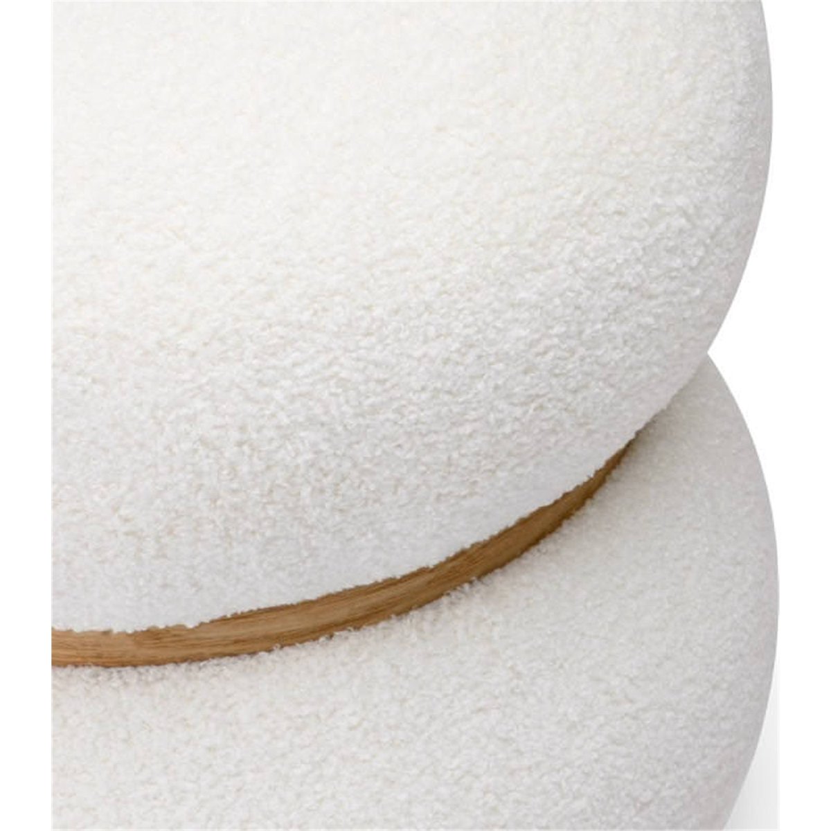 Pouf rond en bouclette blanc bouclette et chêne, RECOLLECTION