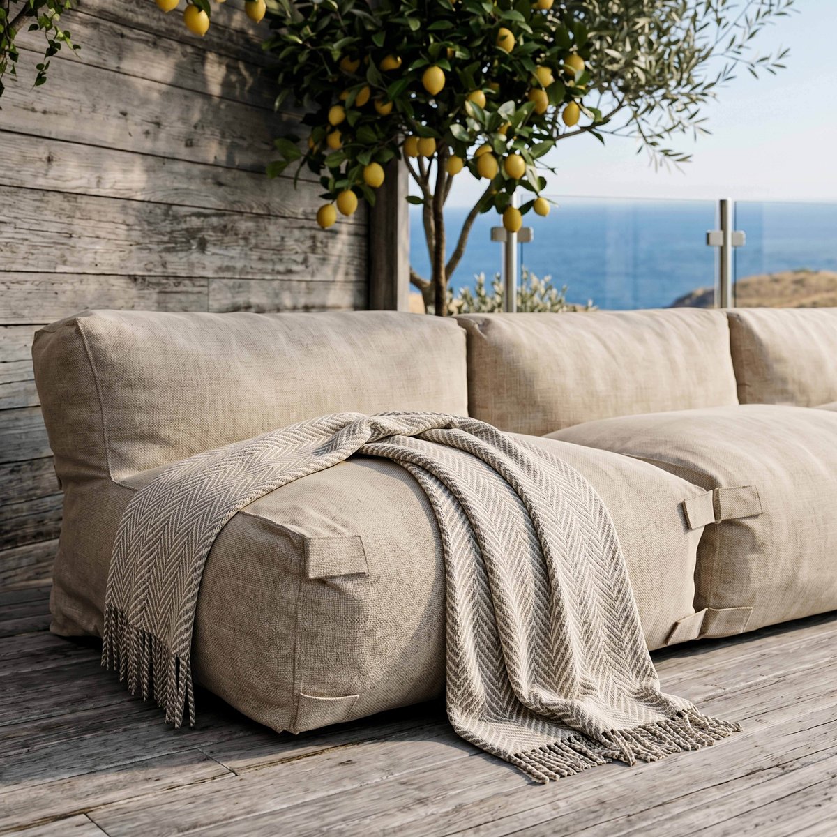Salon de jardin modulable avec 4 chauffeuses, MIXI beige, OVIALA