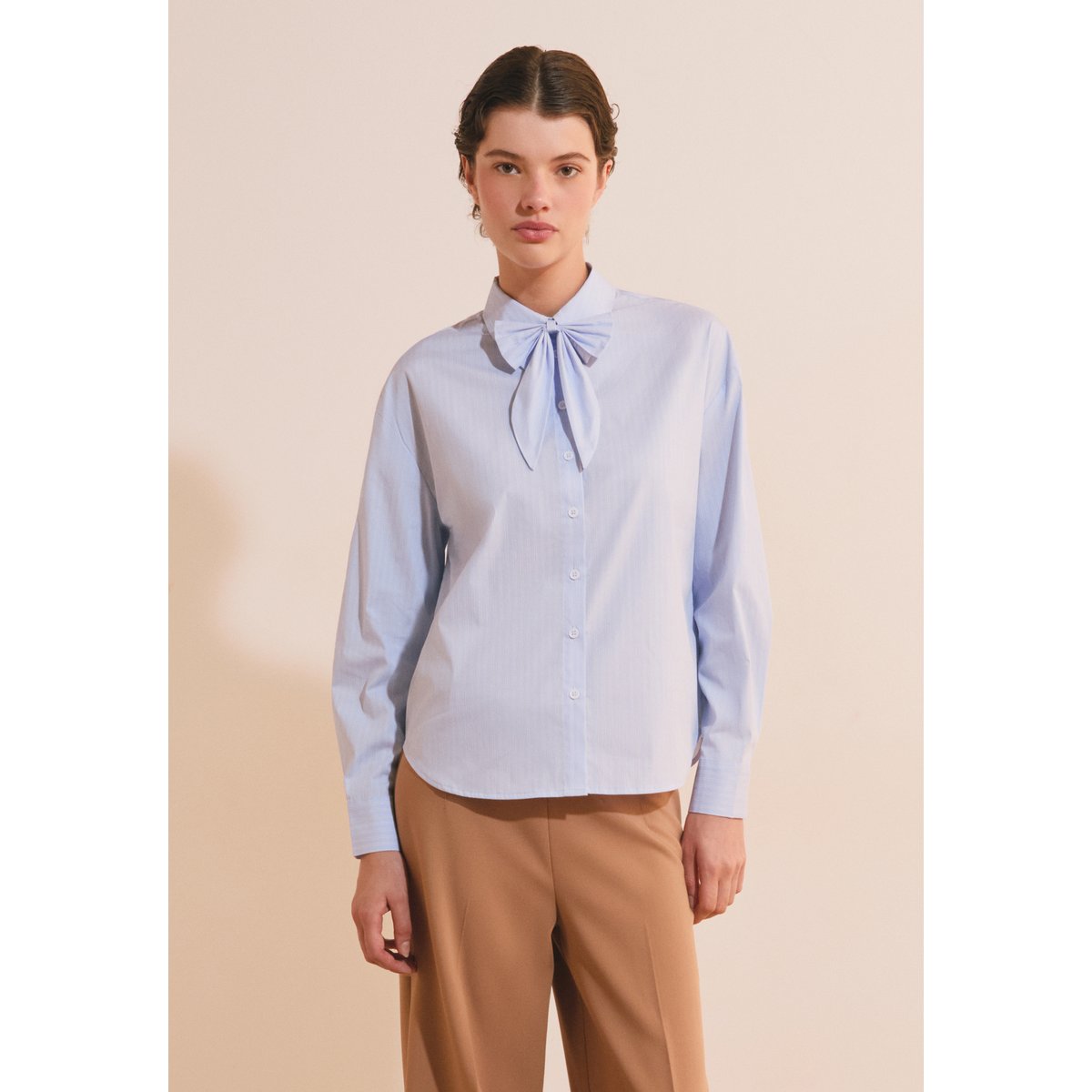 Chemise à rayures avec coton et noeuds CYRIL RAY bleu ciel, ETAM