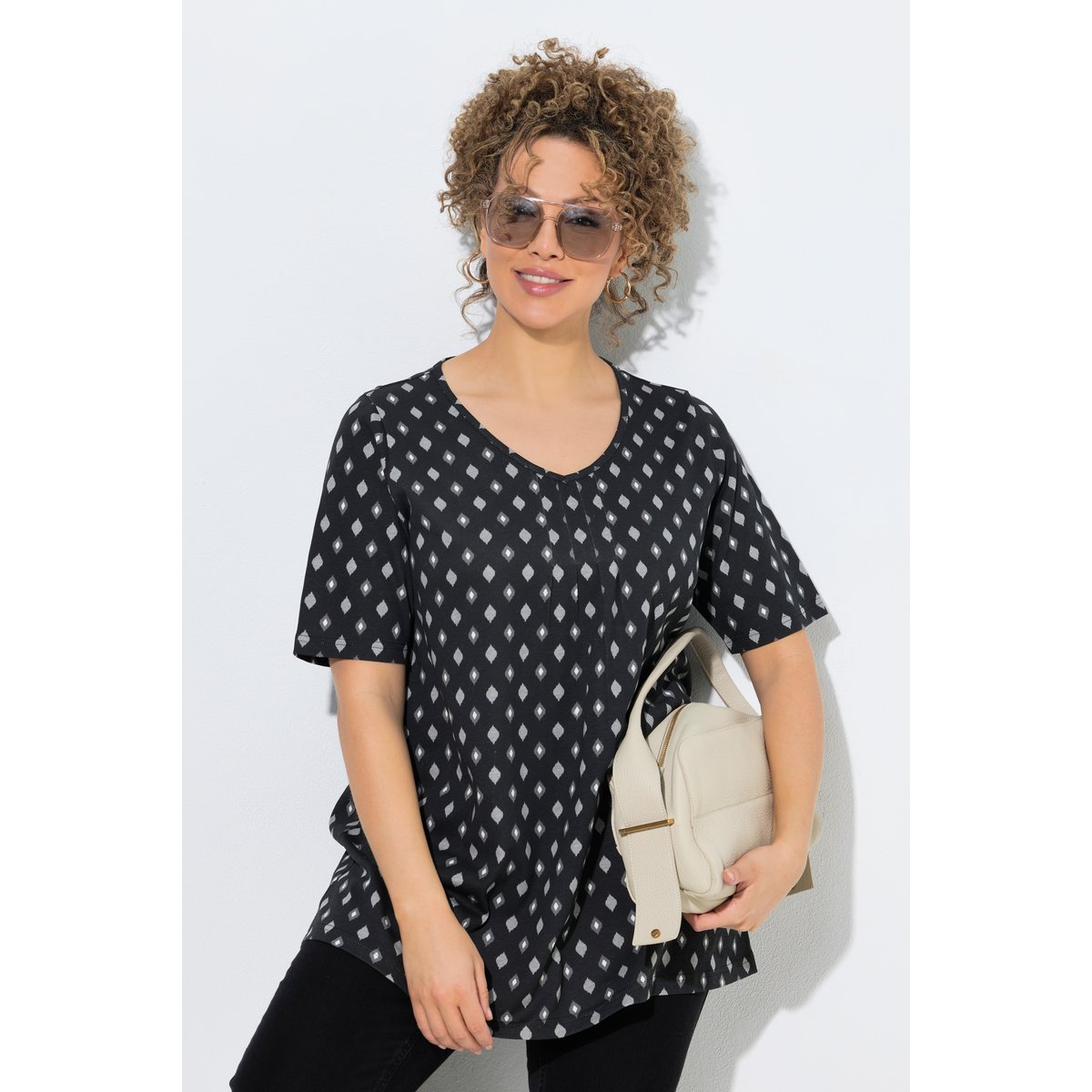 T-shirt avec passepoils noir, ULLA POPKEN