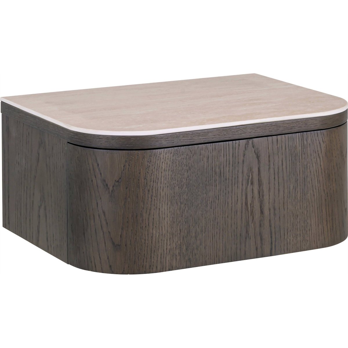 Table de chevet ronde bois et travertin NANDO marron foncé et beige travertin, RECOLLECTION