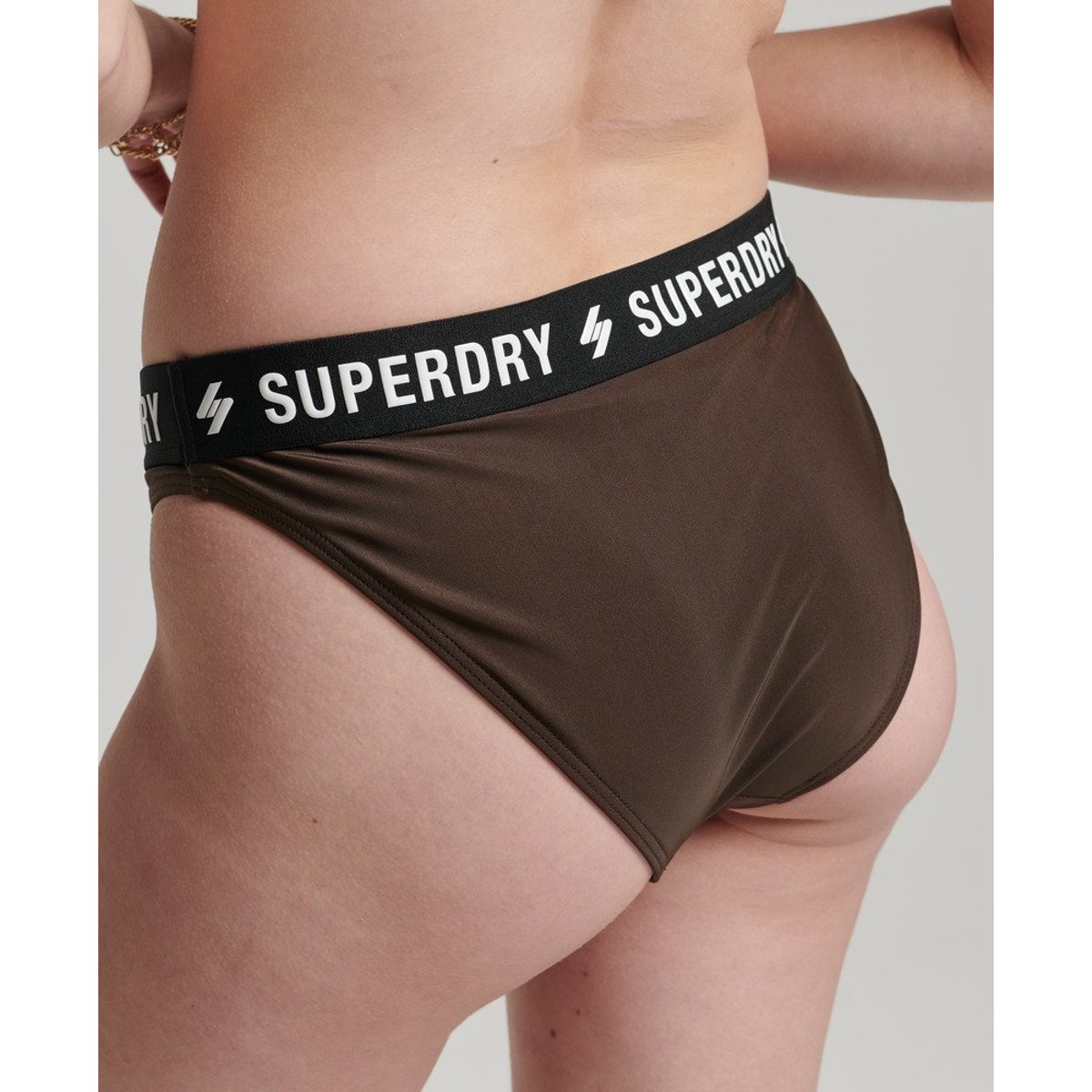 Haut de bikini triangle élastiqué marron chocolat, SUPERDRY