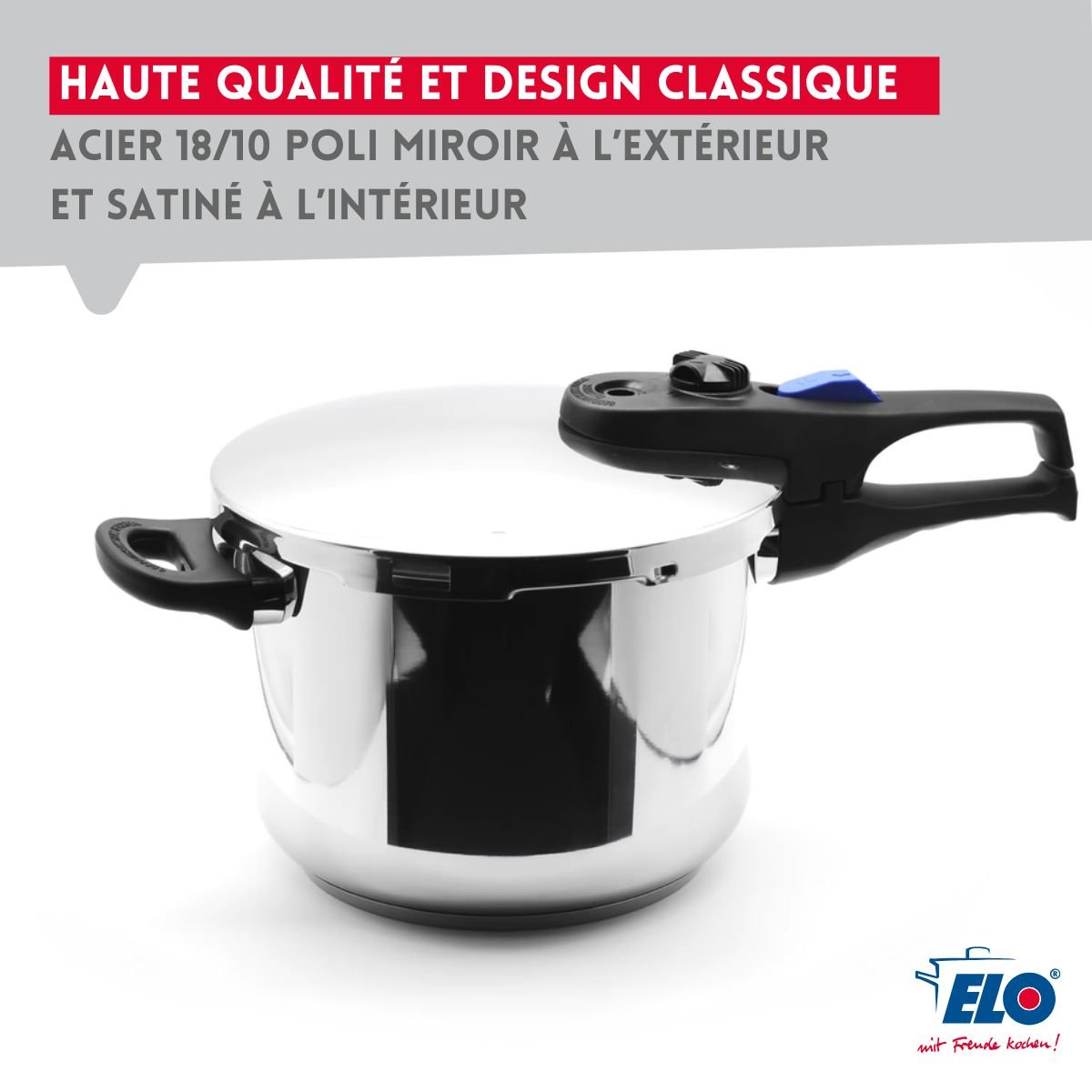 Autocuiseur vapeur 18/10 22 cm 3 à 6 litres PRAKTIKA PLUS XL noir,inox, ELO