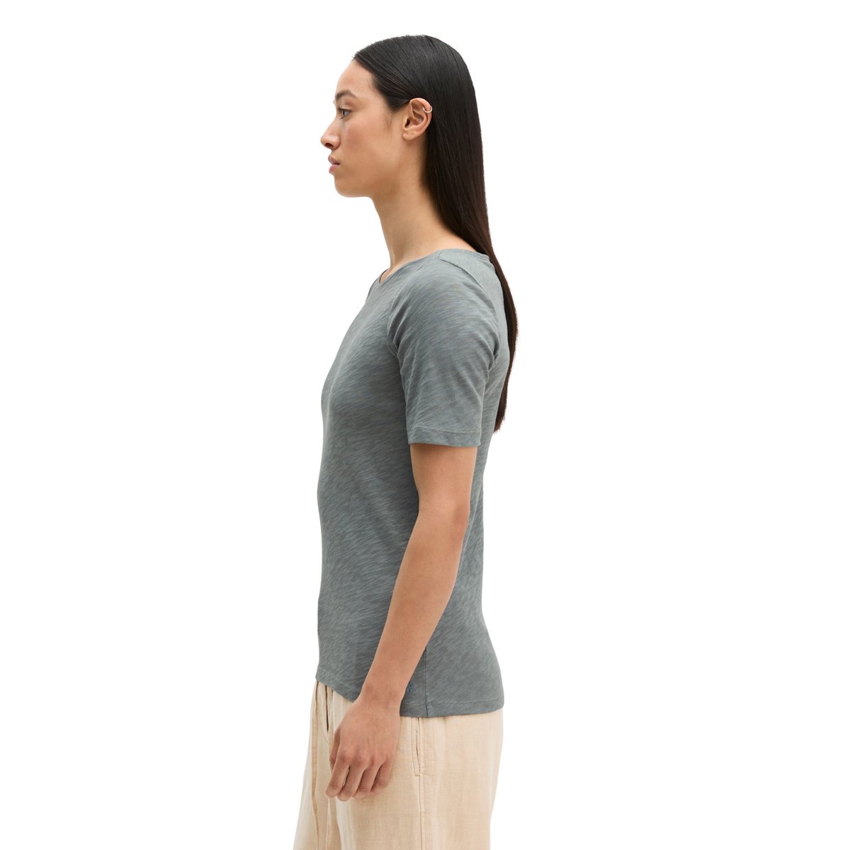 T-shirt en jersey slub regular avec encolure en U gris, MARC O'POLO
