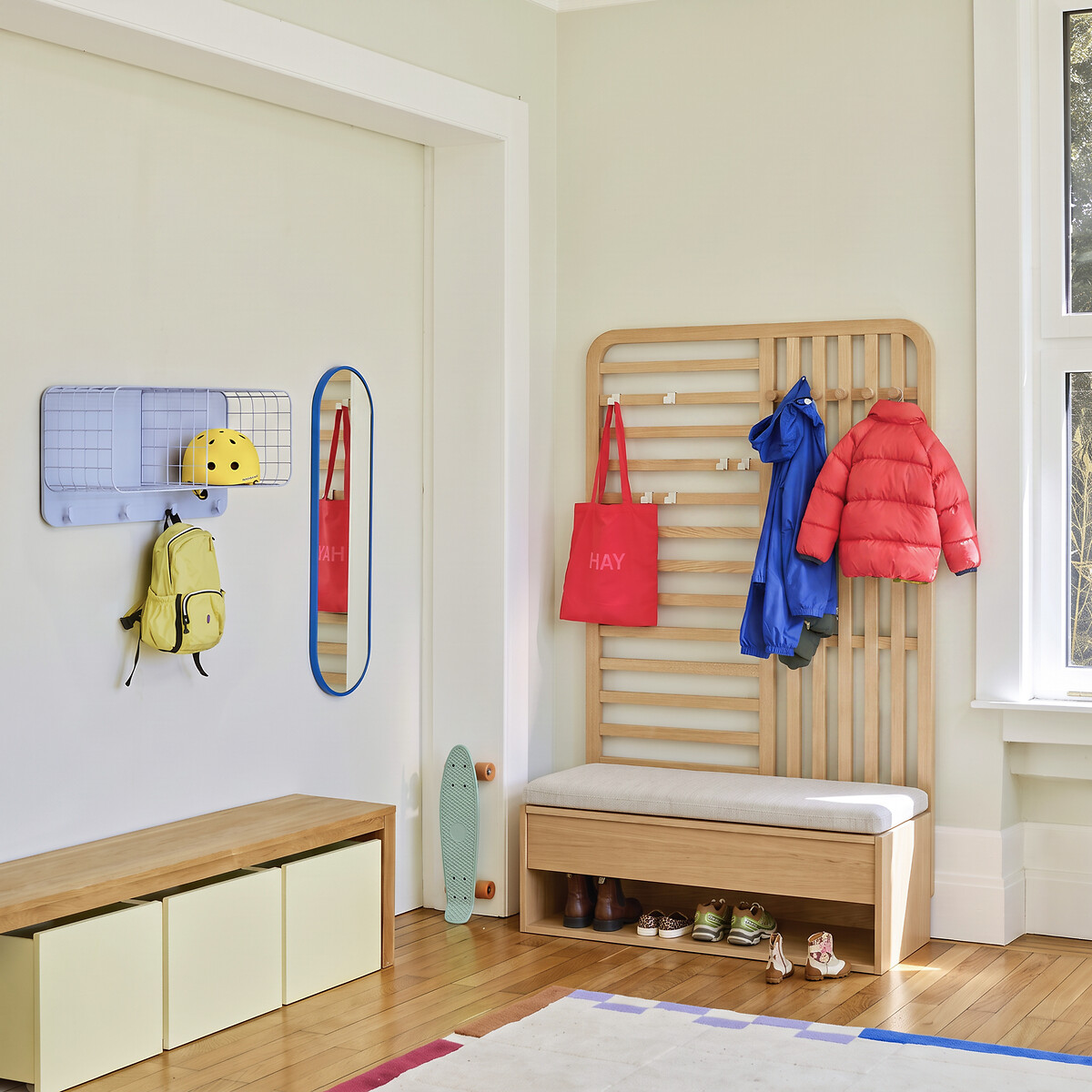 Mueble de recibidor, 5 ganchos, 1 cajón, compartimento, asiento acolchado, GANO natural, LA REDOUTE INTERIEURS