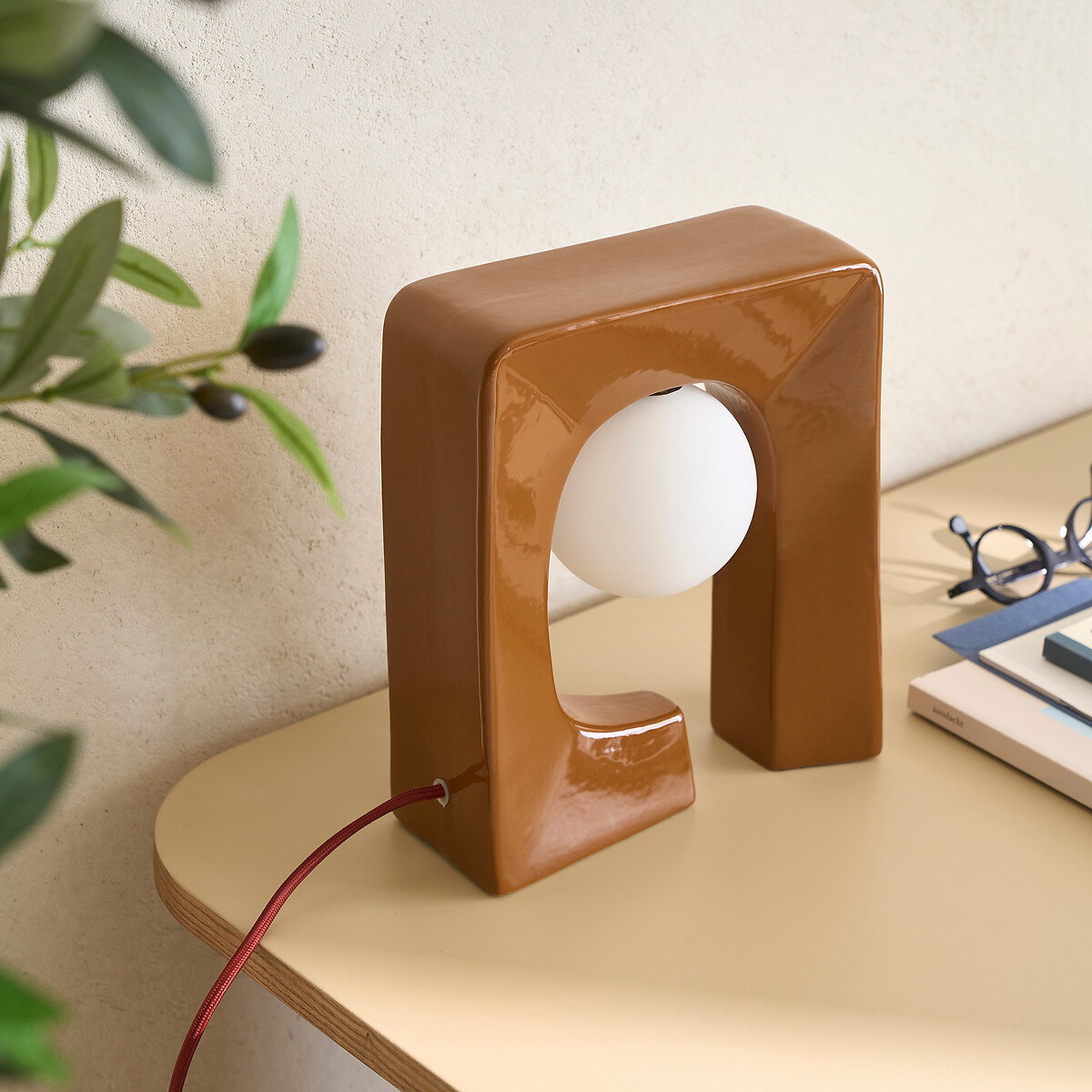 Lampada da tavolo, in ceramica e vetro opalino, VESLI marrone, LA REDOUTE INTERIEURS