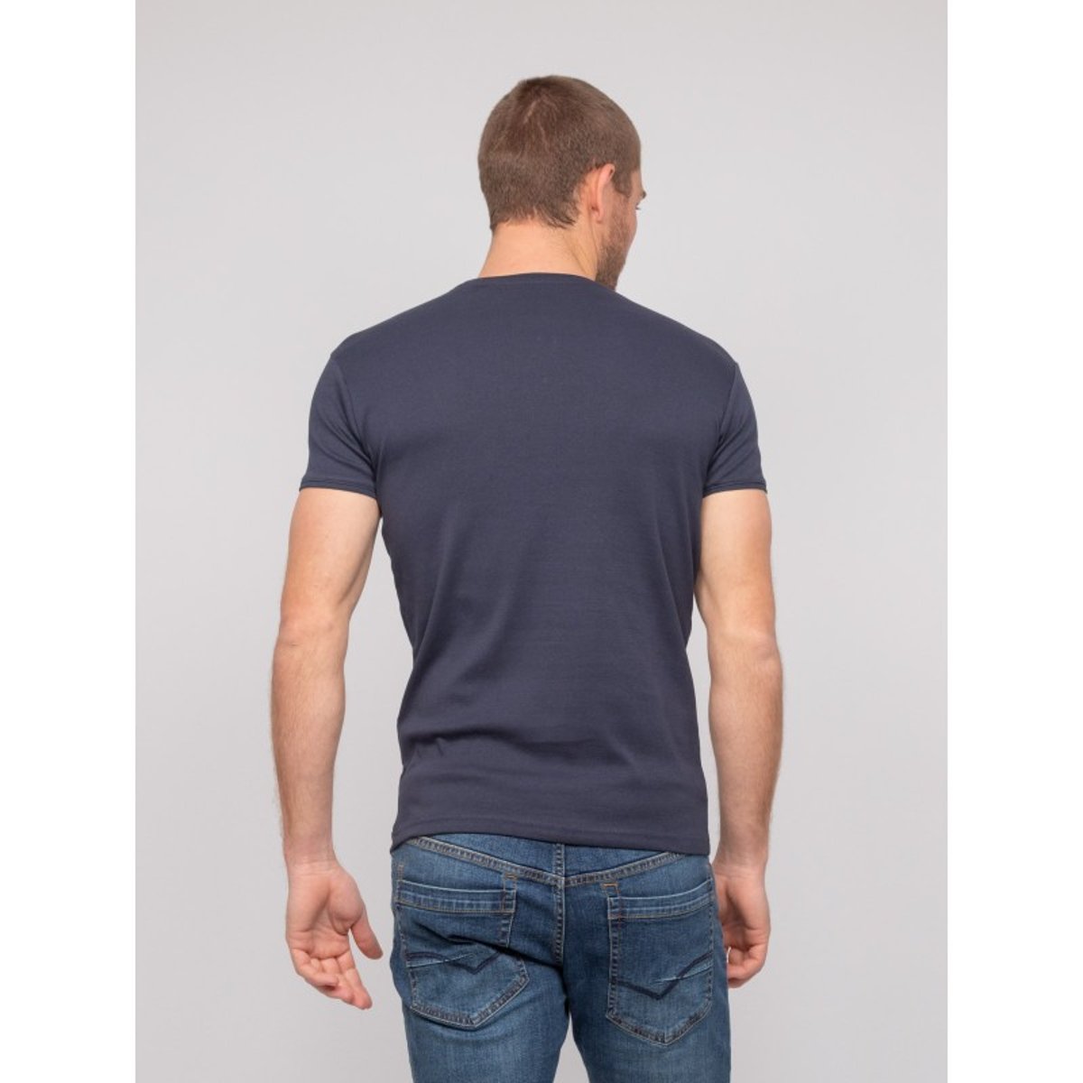 T Shirt Col Rond Coton Warlof bleu marine, RITCHIE