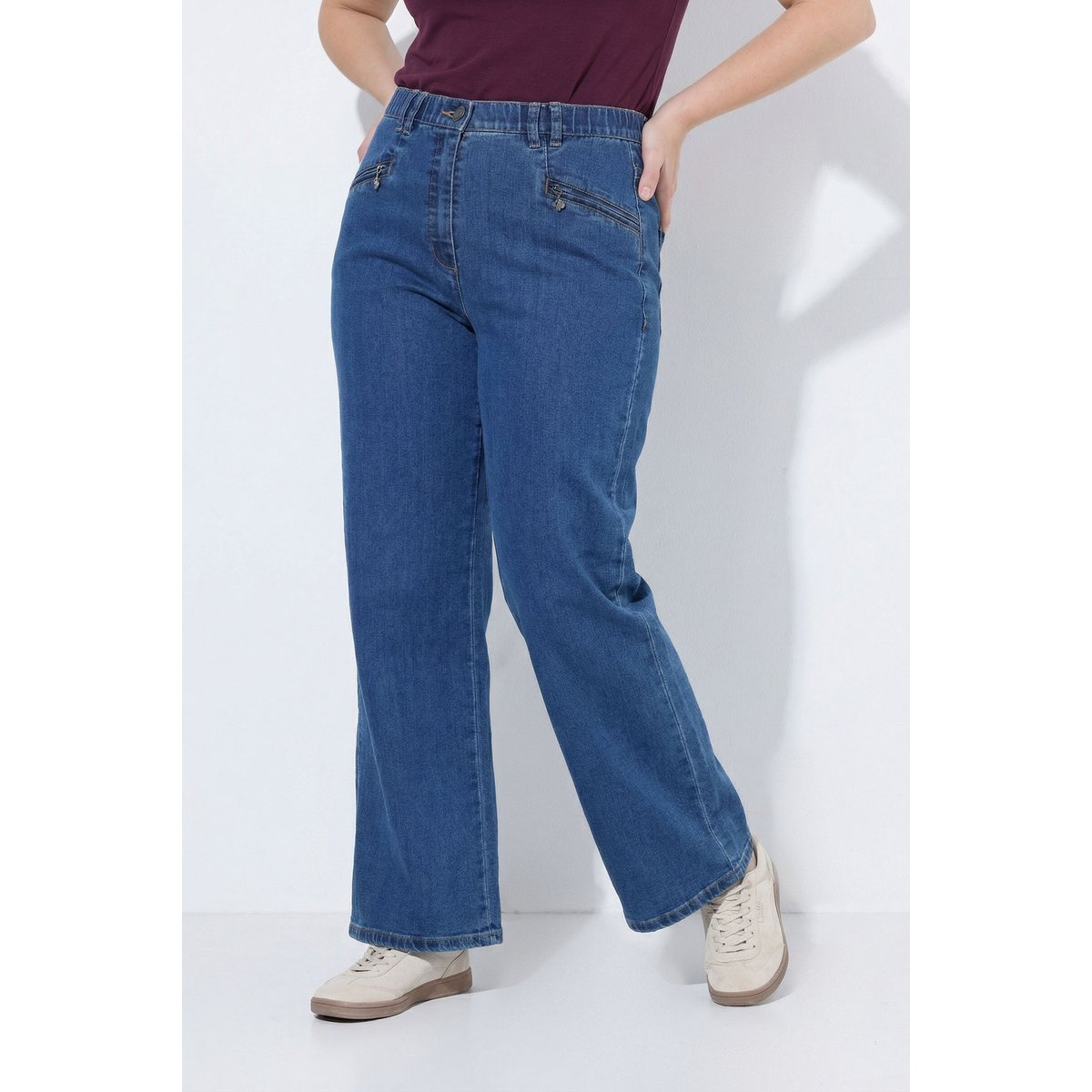 Jean Mony jambe large, poches zippées bleu jean, ULLA POPKEN