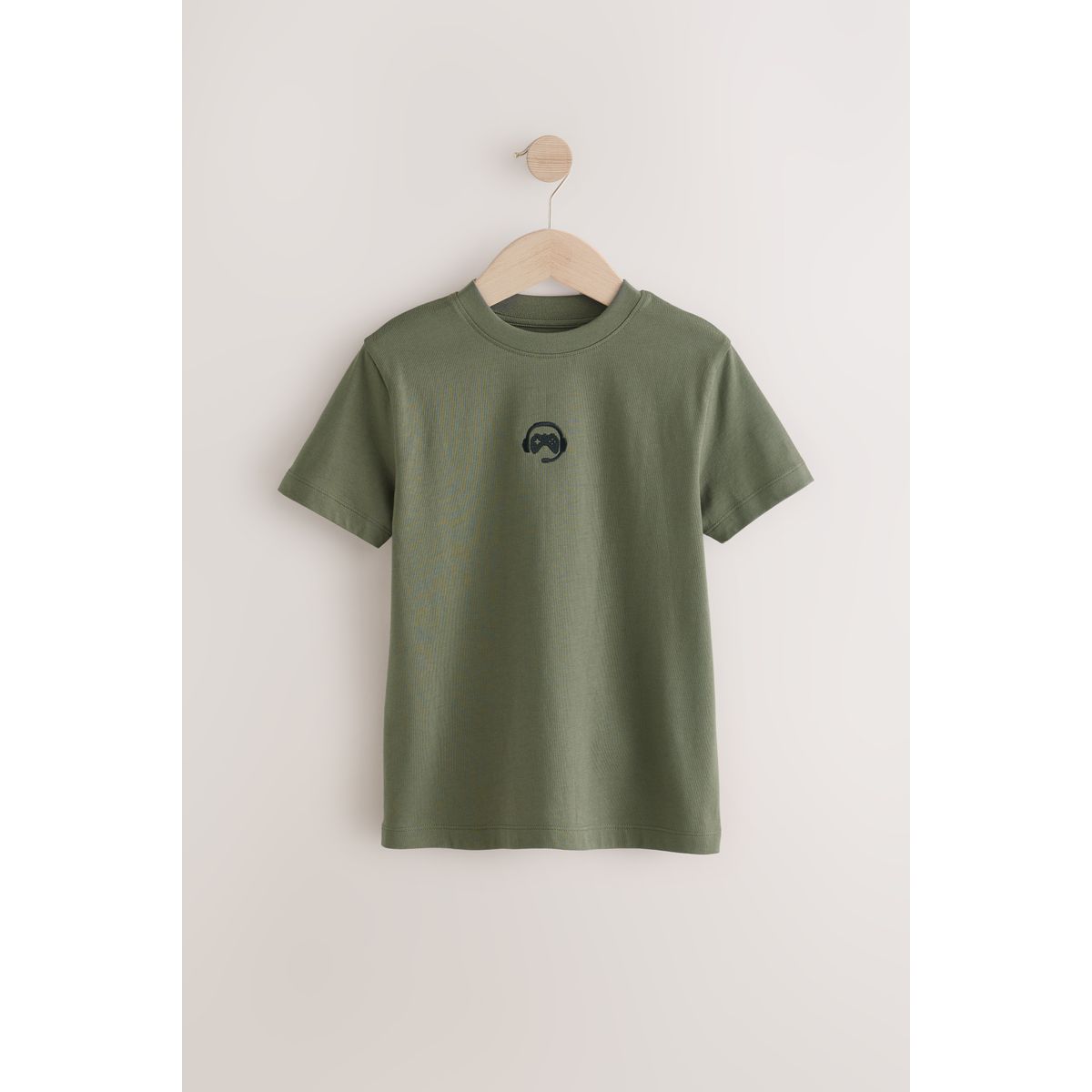 T-shirt brodé à manches courtes, lot de 4 noir/blanc/gris marl/kaki, NEXT