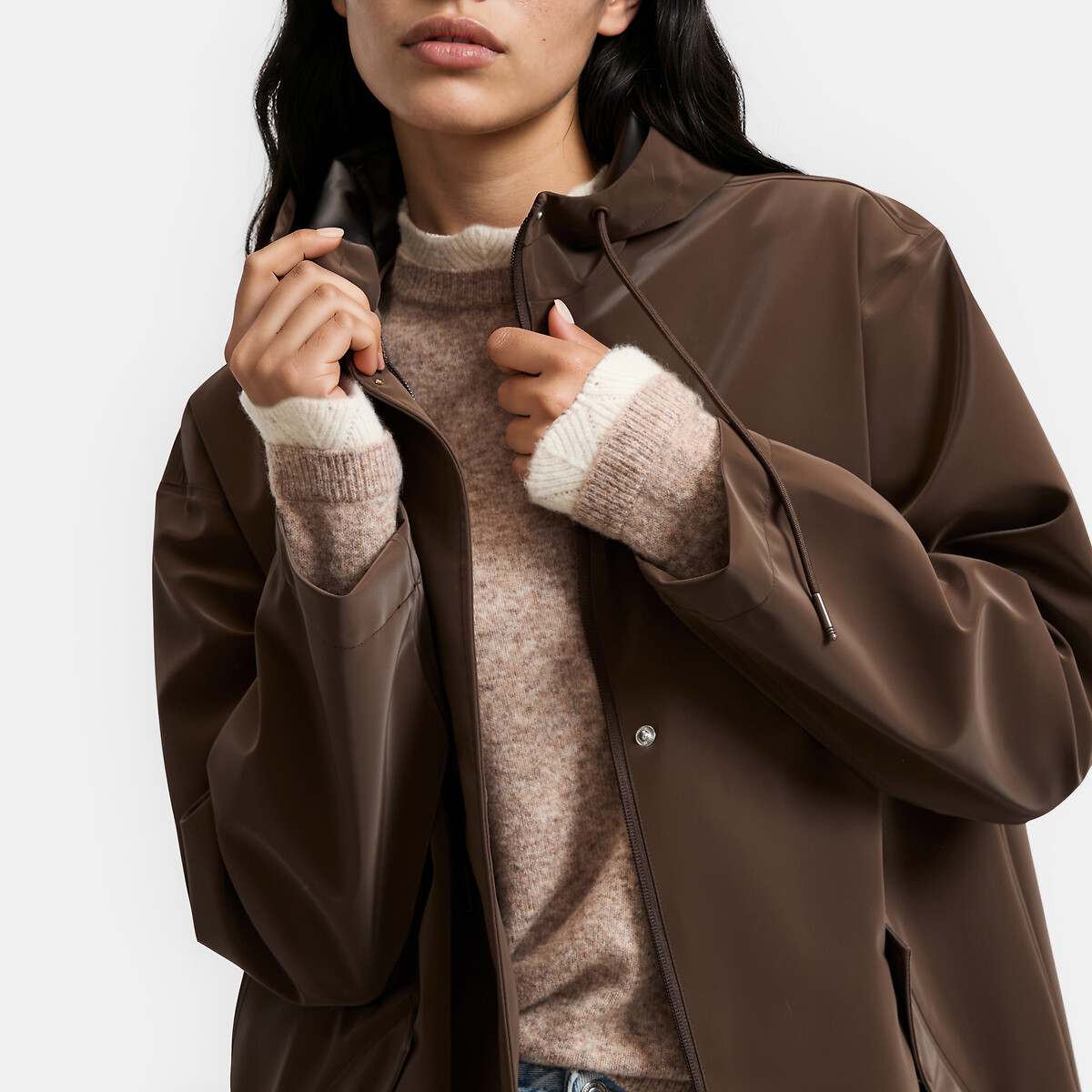 Coupe-vent mi-long à capuche marron, LA REDOUTE COLLECTIONS