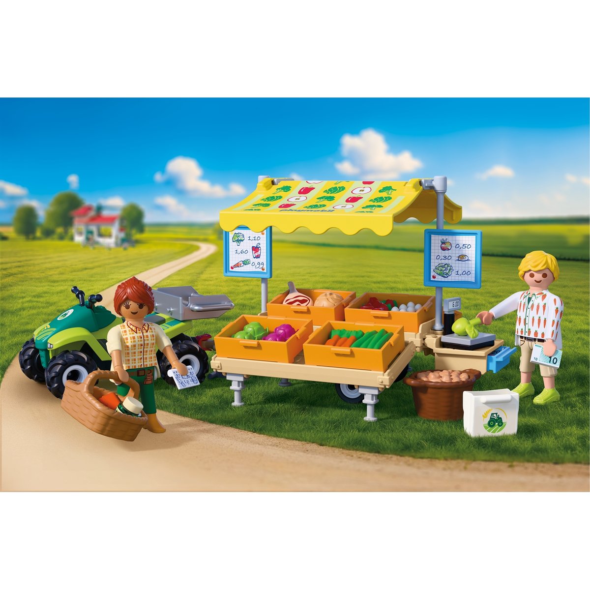 Stand de légumes au marché et quad multicolore, PLAYMOBIL