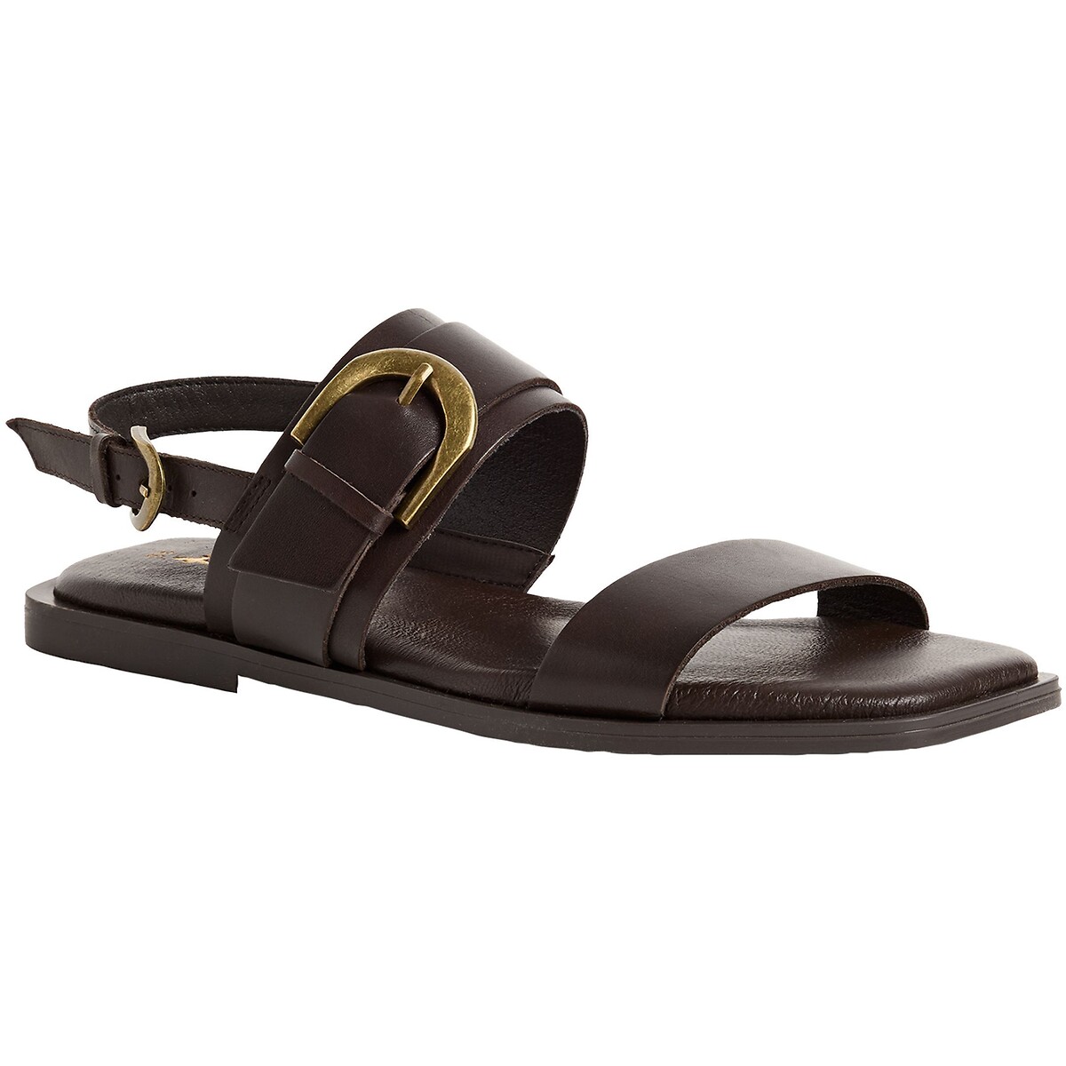 Sandales plates en cuir marron, TAMARIS