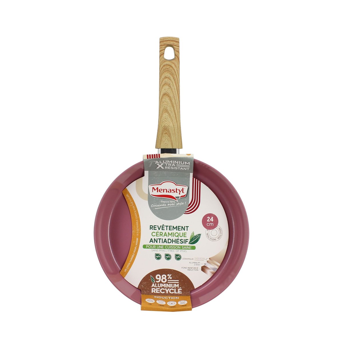 Poêle 24cm en aluminium recyclé, COLORAMA lilas, MENASTYL