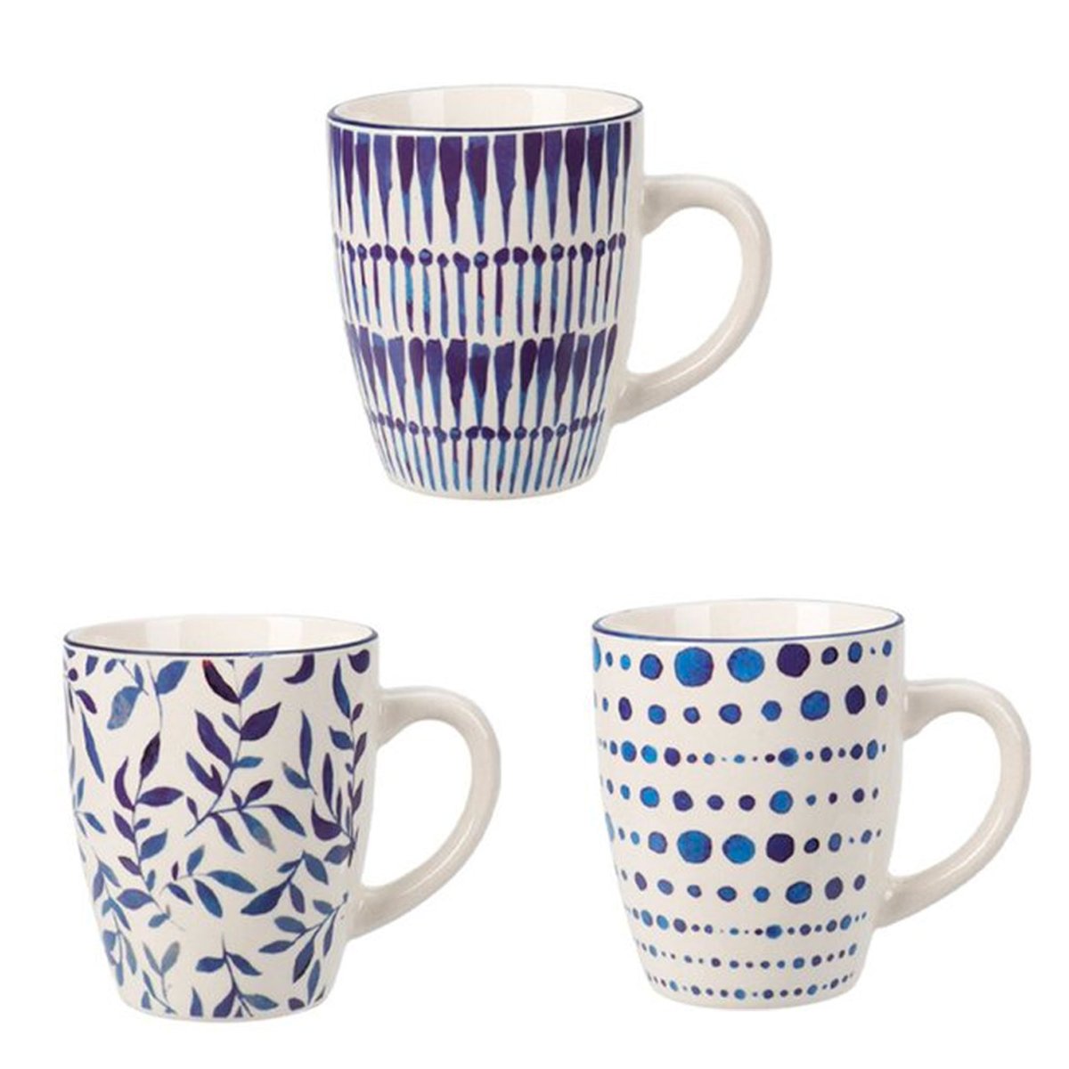 Set de 3 mugs en grés bleu et blanc 200ml bleu & blanc, WADIGA