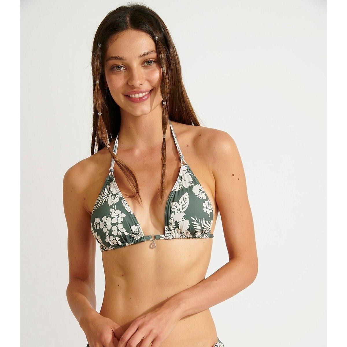 Haut de maillot triangle Yero Taevana imprimé fond kaki, BANANA MOON