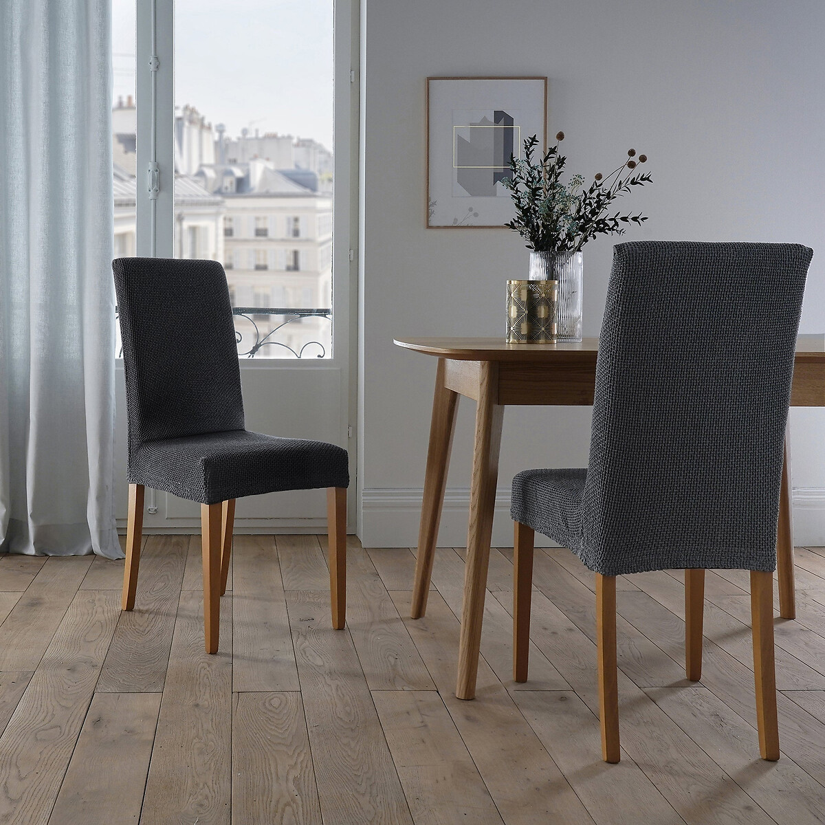 Stretch-Stuhlbezug mit Waffelstruktur AHMIS schwarz, SO'HOME