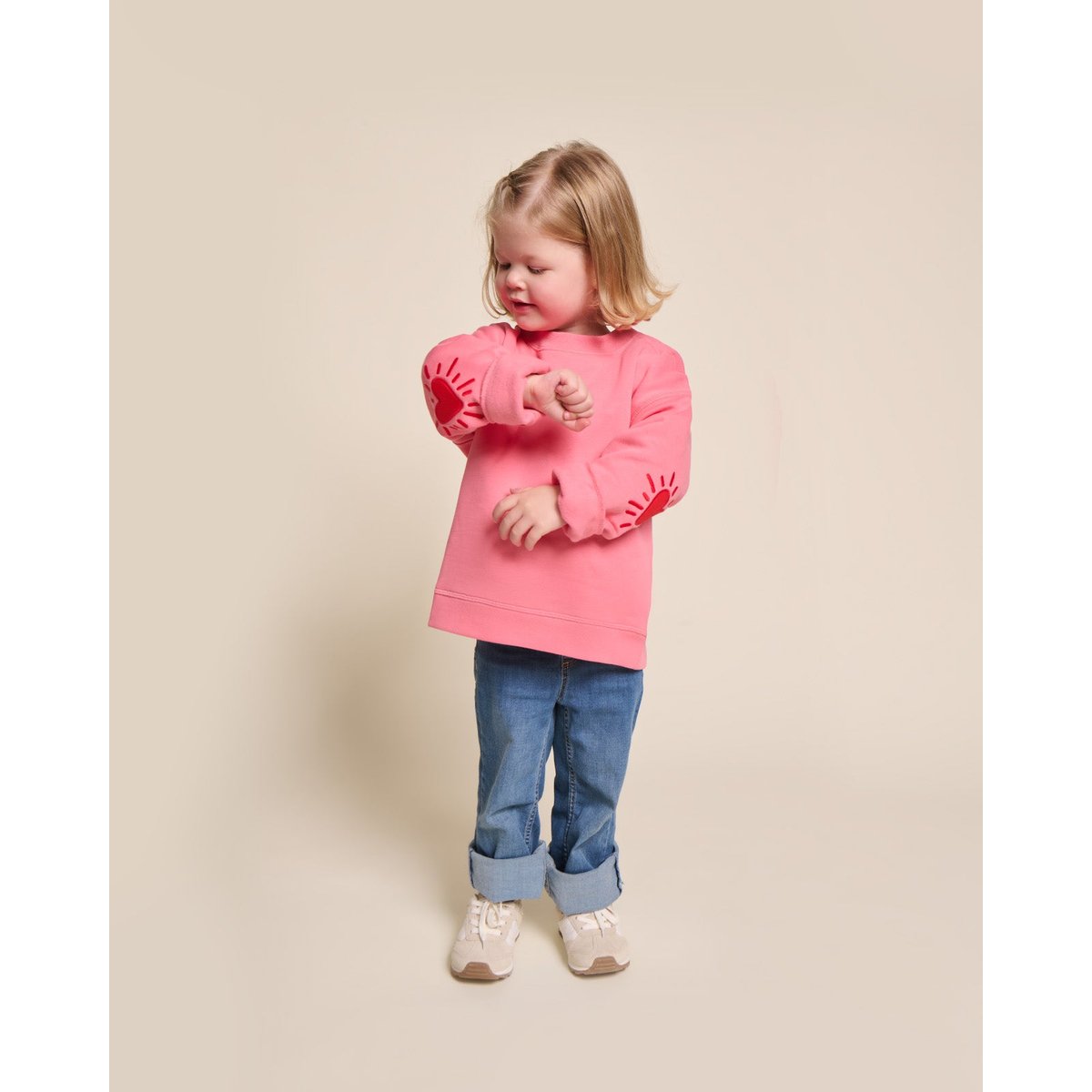 Sweat avec coudières en coton bio, CŒUR SOLAIRE rose - rose, EMOI EMOI