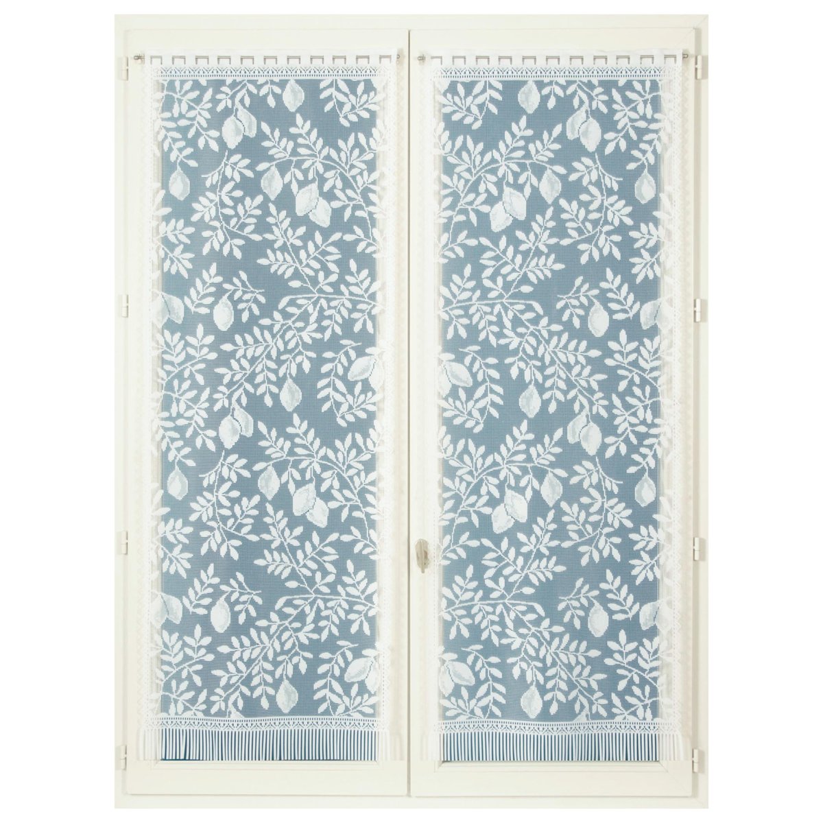 Paire de vitrages frangés dentelle motif feuillage et fruits blanc, HOME MAISON