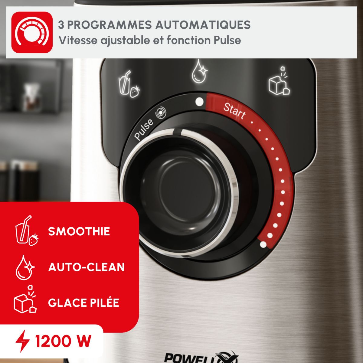 Blender PerfectMix+ LM871D10 - Bol Verre 2L / 1200W - Inox noir, MOULINEX