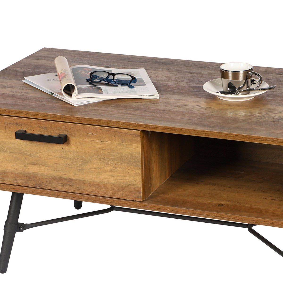 Table basse design bois et métal Hampton noir, URBAN LIVING