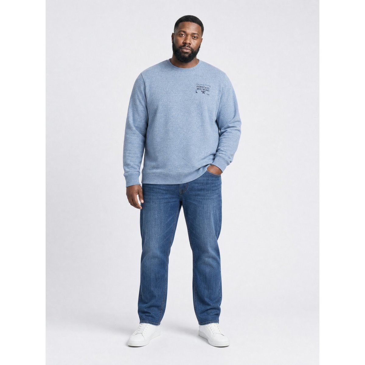 Sweat col rond chiné grande taille stoneford bleu storm blue, PETROL INDUSTRIES