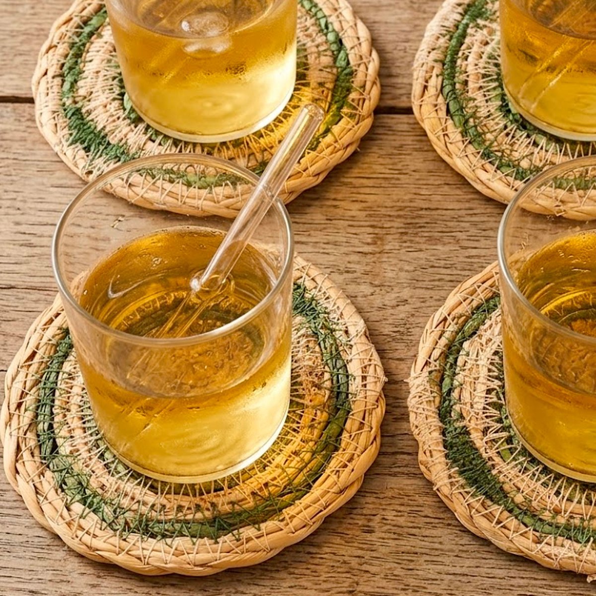 Set de 4 dessous de verre en jute vert et beige 10cm vert, WADIGA