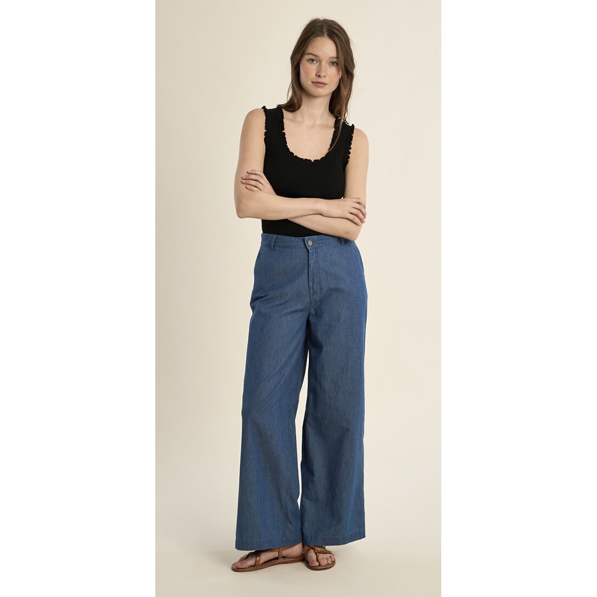 Pantalon large en denim bleu foncé, MOLLY BRACKEN