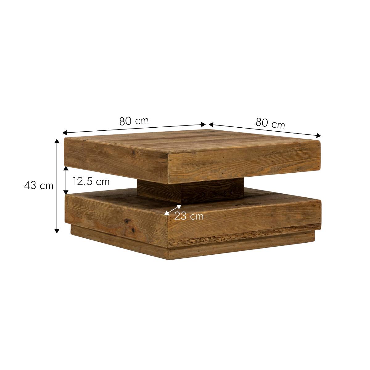 Table basse en bois recyclé BLAISE bois foncé, MADE IN MEUBLES