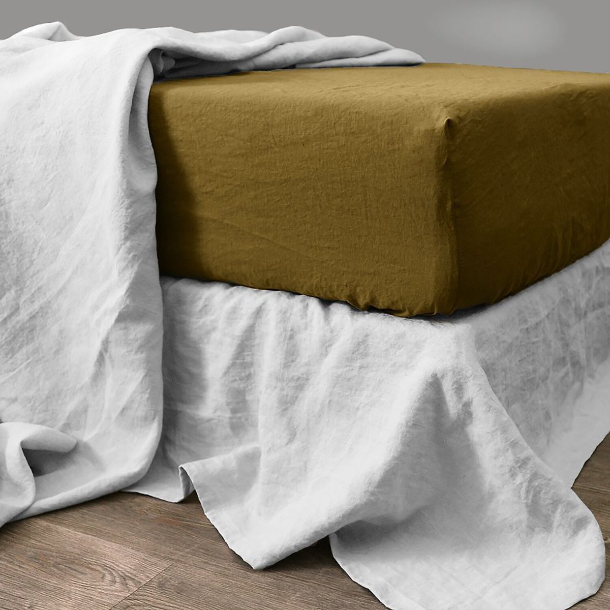 Drap housse en lin lavé bonnet 40 cm uni, SIGNATURE moka, BATON ROUGE