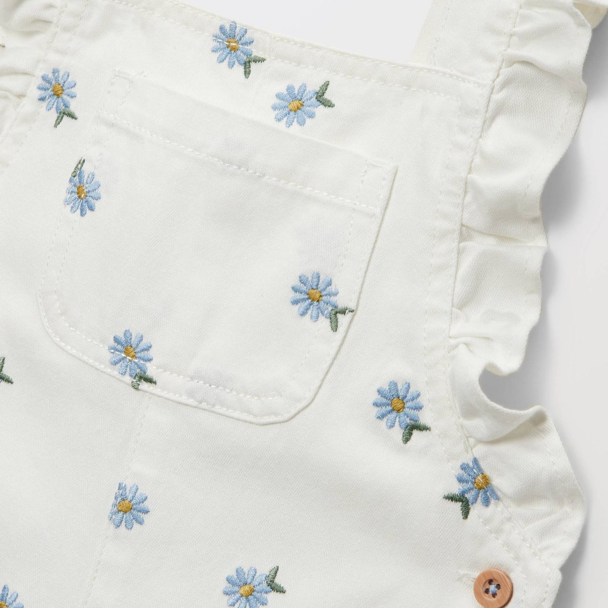 Salopette courte brodée en coton BIO GOTS naturel, BOUT'CHOU