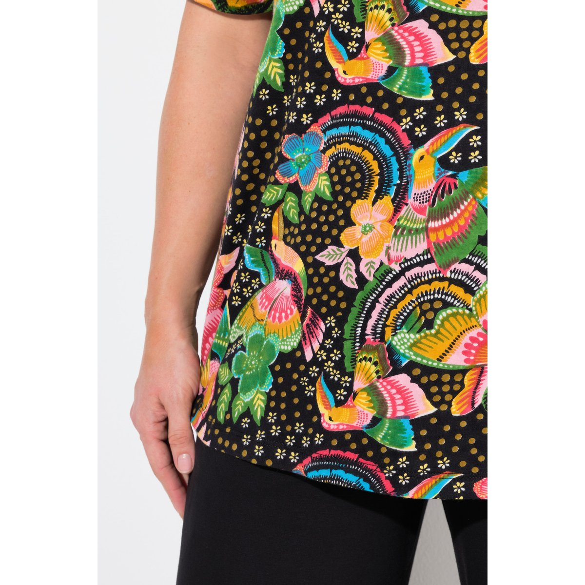 T-shirt long à fleurs noir, ULLA POPKEN