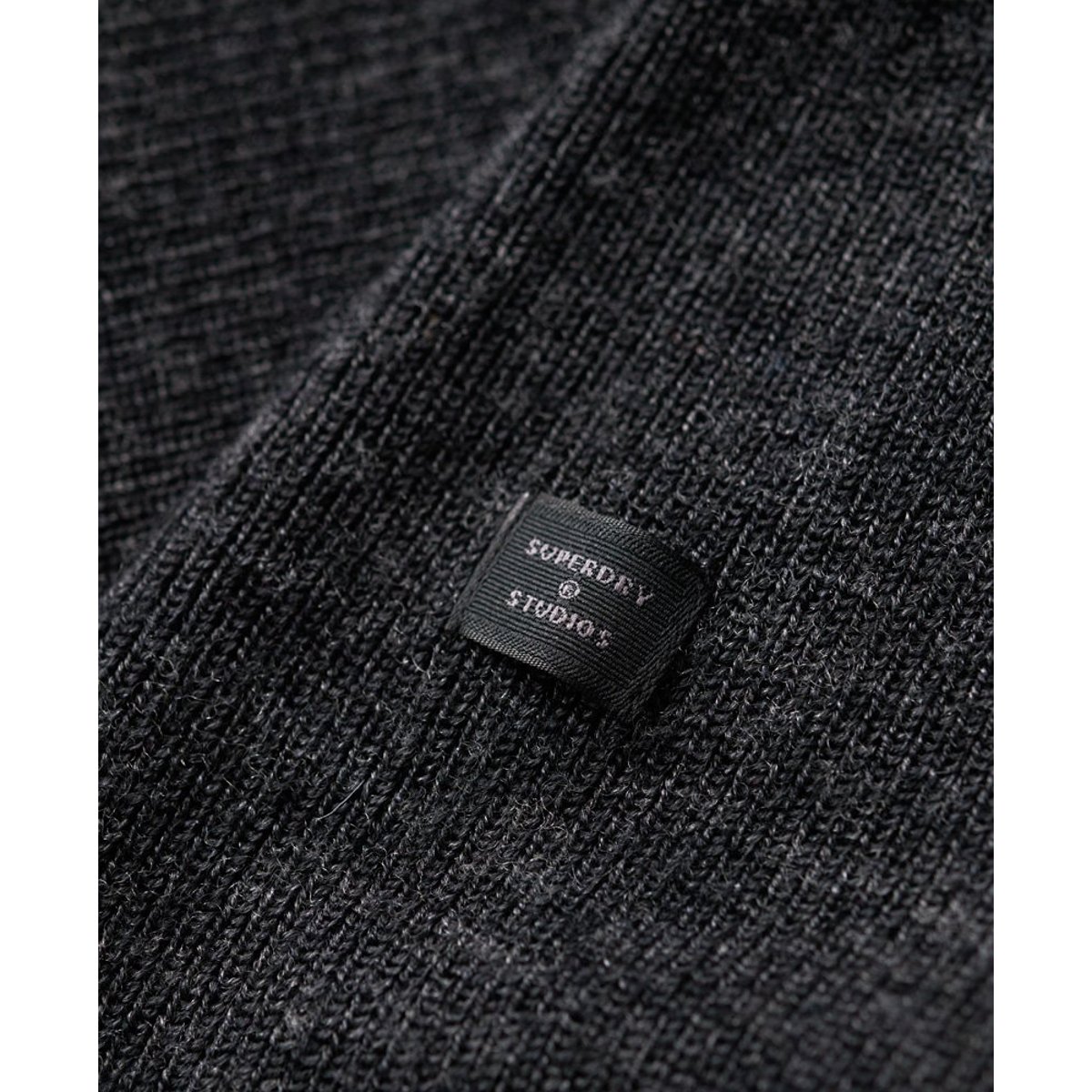 Pull semi-zippé en laine mérinos anthracite foncé chiné, SUPERDRY