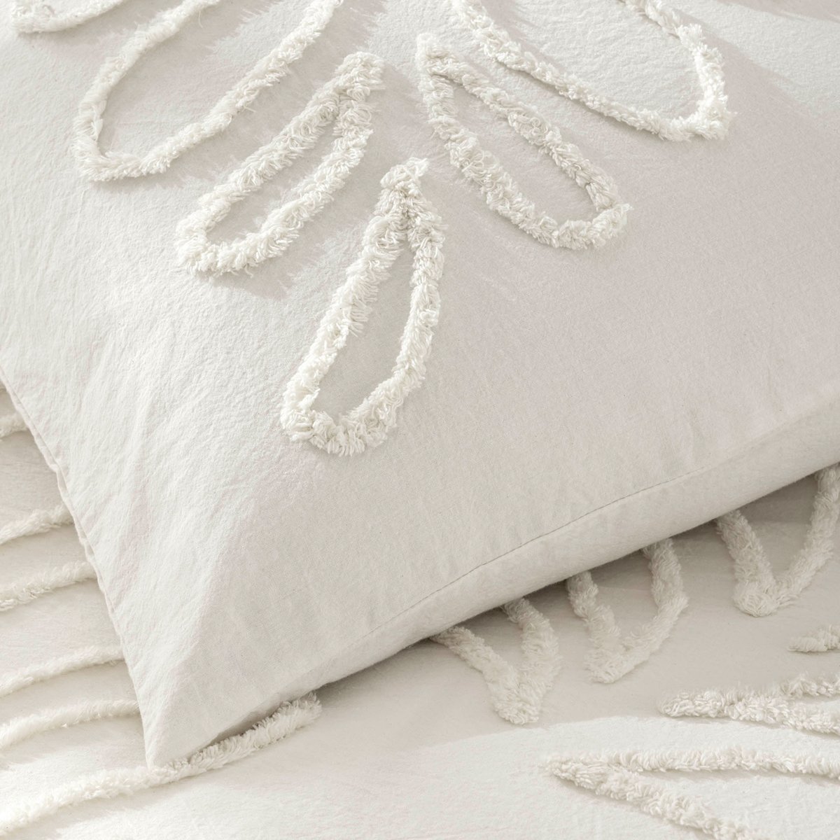 Parure de lit 3 pièces 100% coton tufté housse + taies blanc, DOUCEUR D'INTÉRIEUR
