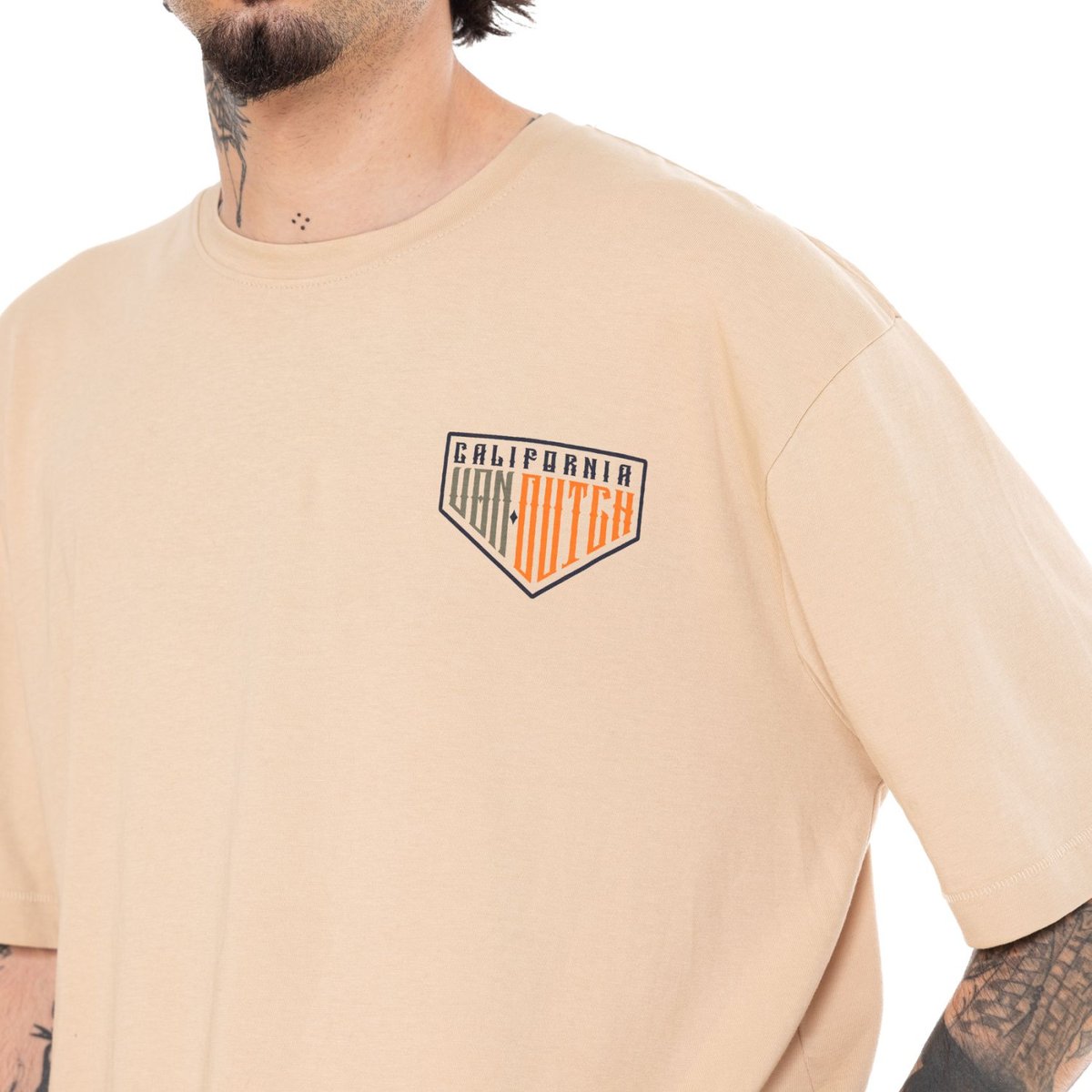 Tee shirt coton ROAD beige/bleu/orange, VON DUTCH