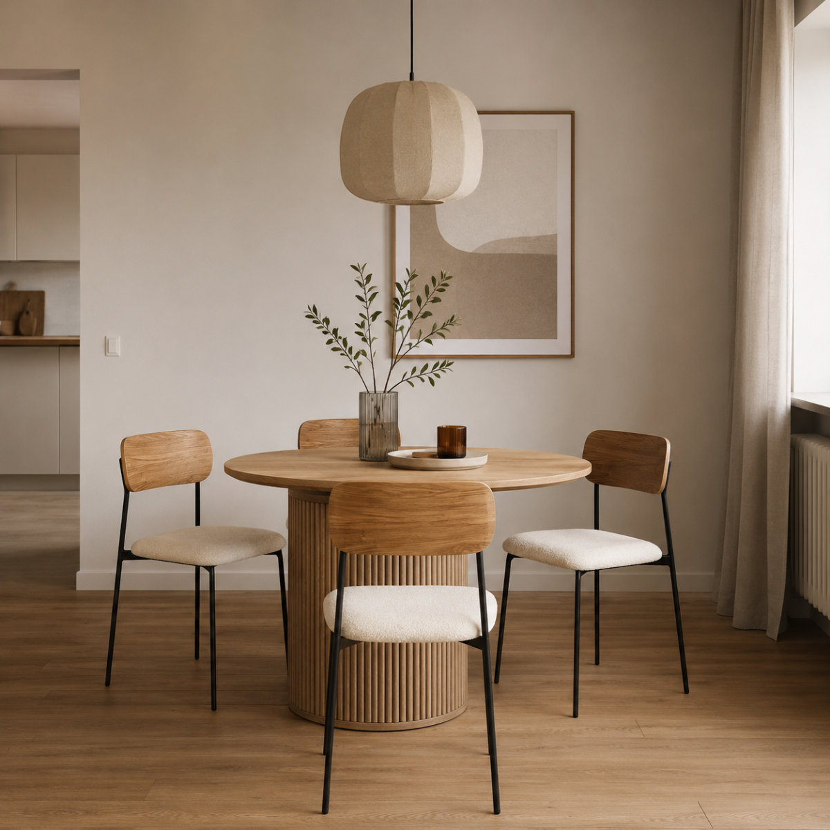 Lot de 4 Chaises en tissu écru LIVIO ecru, CALICOSY