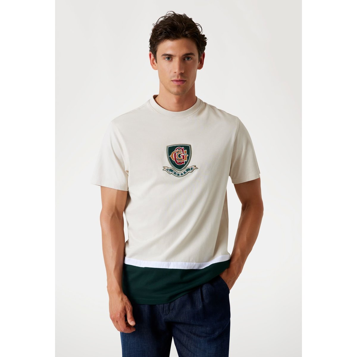 T-Shirt Color-Block vert multi, GUESS