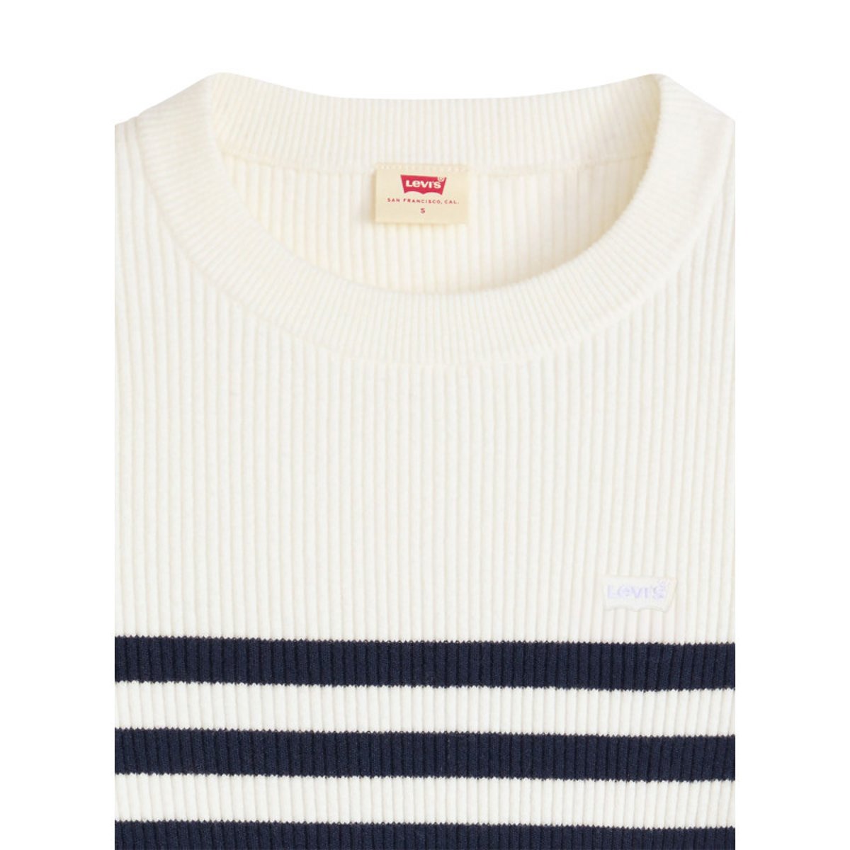 Pull écru au motif rayé avec un col v côtelé et des manches longues écru, LEVI'S