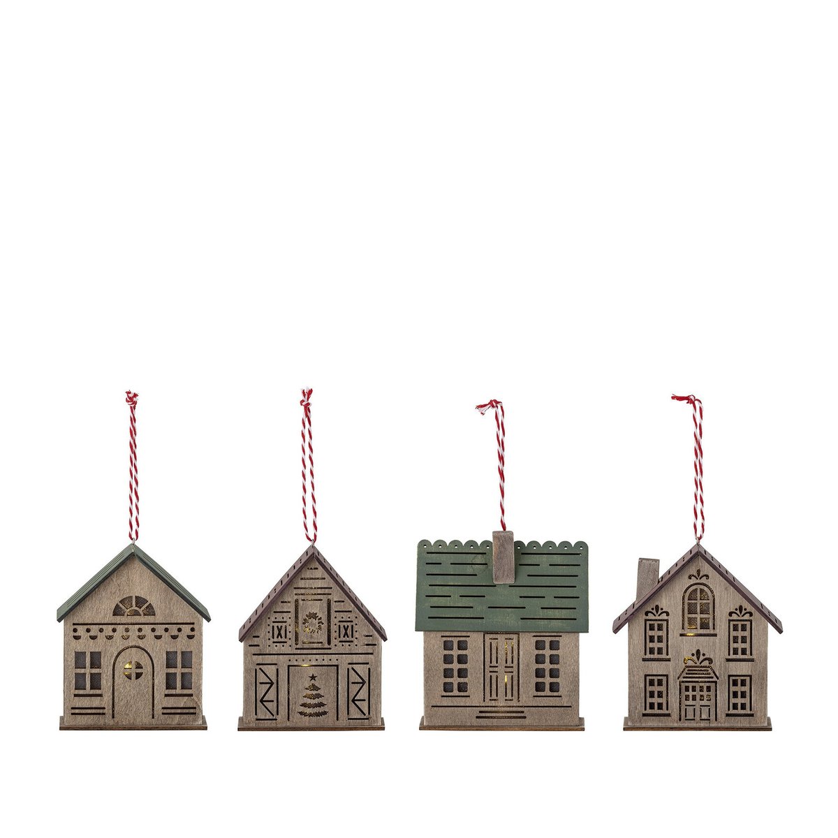Lot de 4 ornements en contreplaqué Owe bois fonce, BLOOMINGVILLE