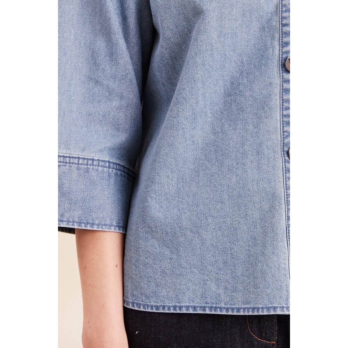 Chemise ample manches 3/4 col chemise denim double stone, BREAL