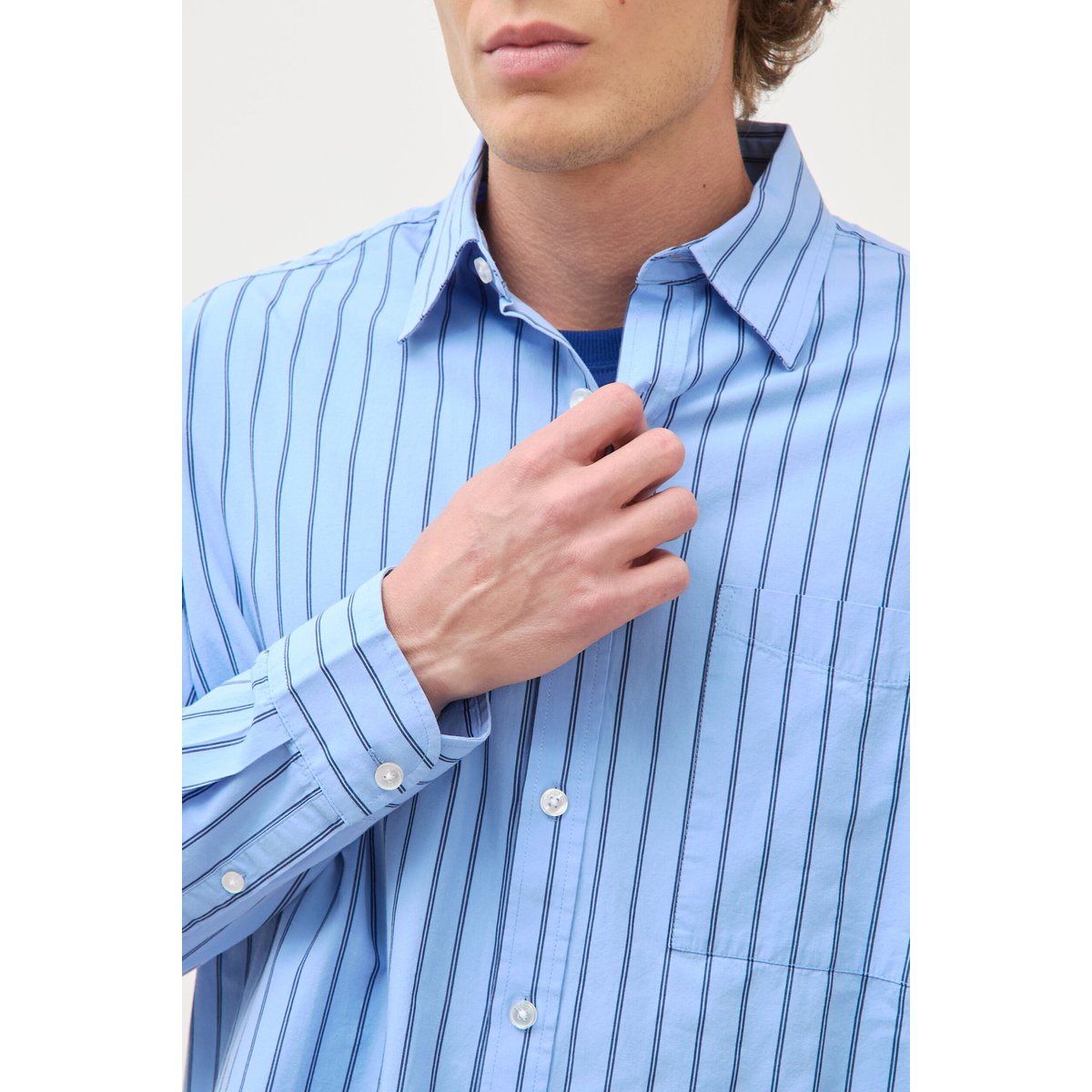 Chemise boyfriend en coton bleu ciel, BONOBO