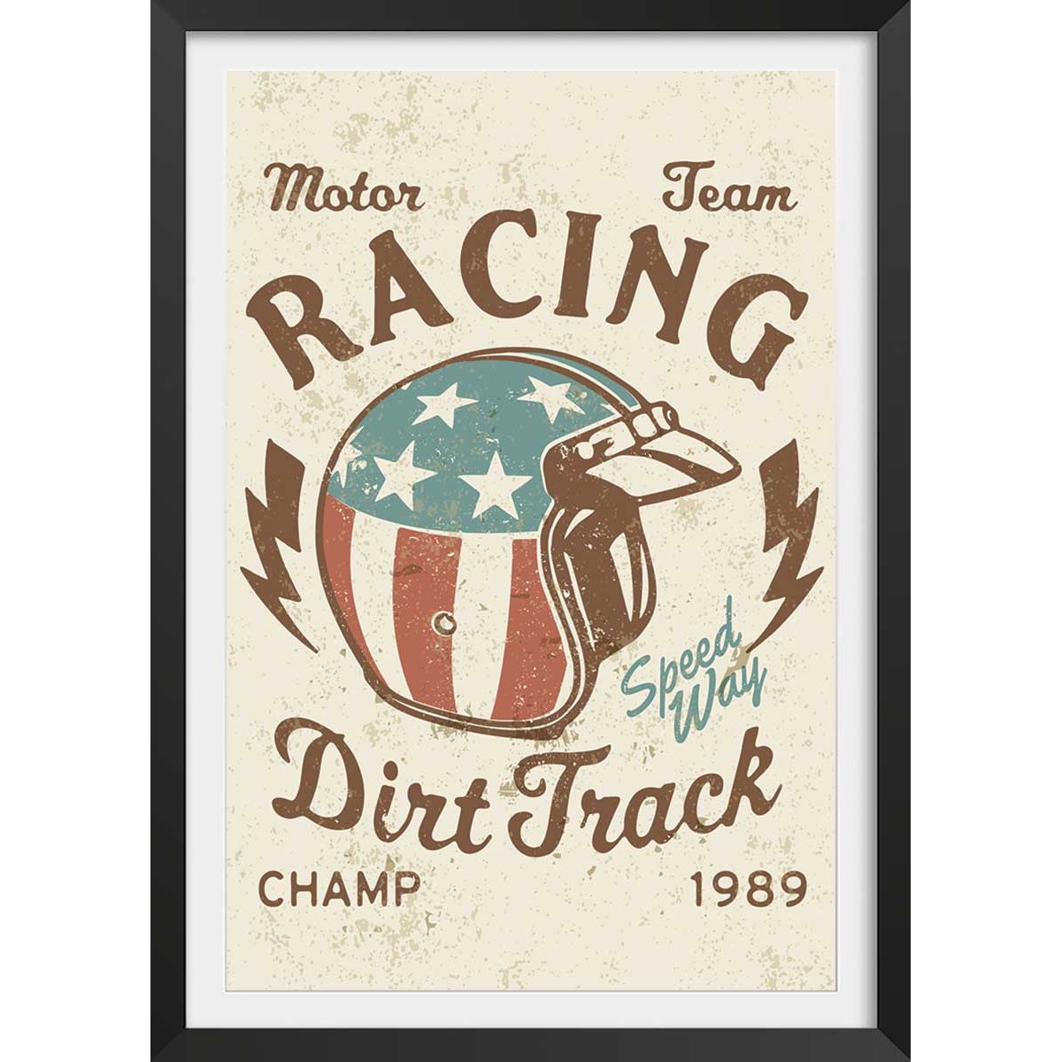 Affiche vintage motor racing affiche + cadre en bois - noir, HEXOA